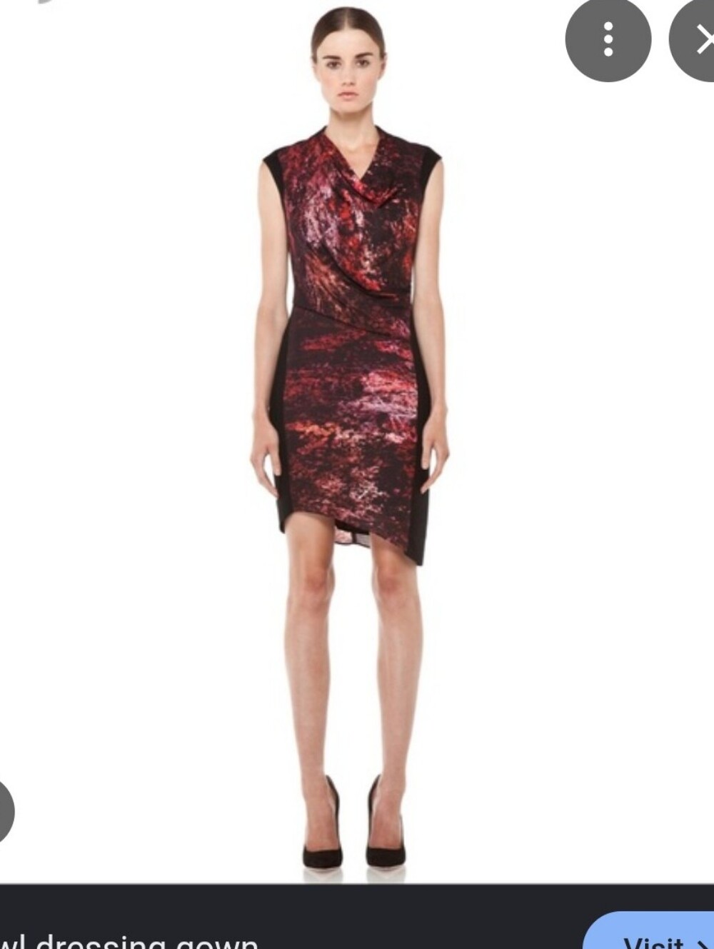 Helmut Lang Red Midnight Floral Asymmetrical Sheath Dress Size 08